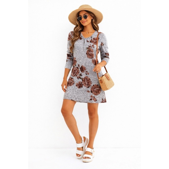 Maurices Dresses & Skirts - MAURICES Grey Floral Sweater Dress